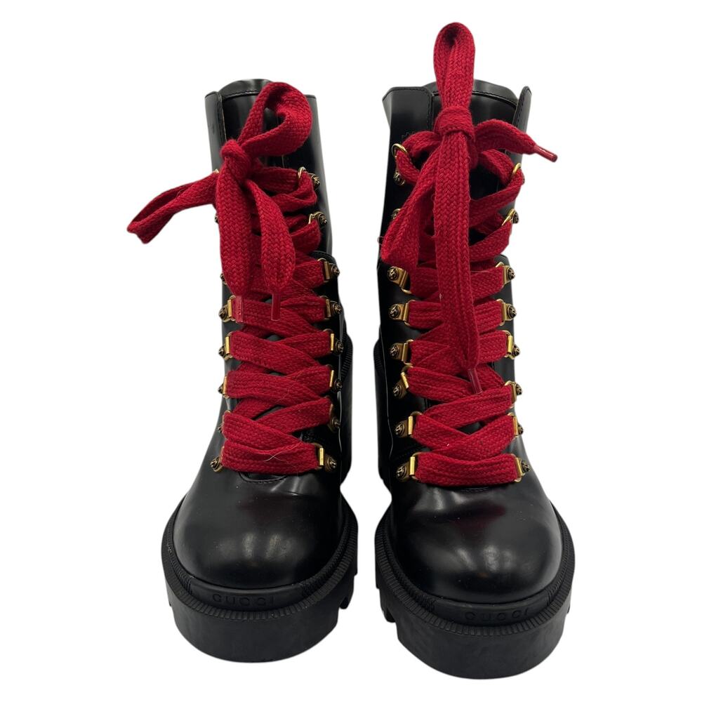 Gucci Combat Boots Ankle Bootie Magnum Calfskin Lace Up Chunky Black Size 37.5 - Picture 2 of 12